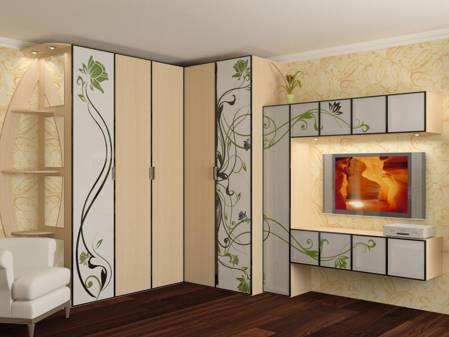 Угловые стенки в гостиную (42 фото): мини-стенка под телевизор со шкафом в стиле классика, круглые варианты для зала