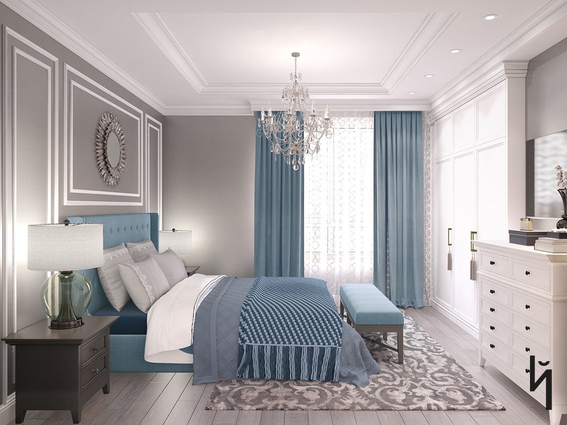 Оформление спальни в голубом цвете, советы и идеи дизайна