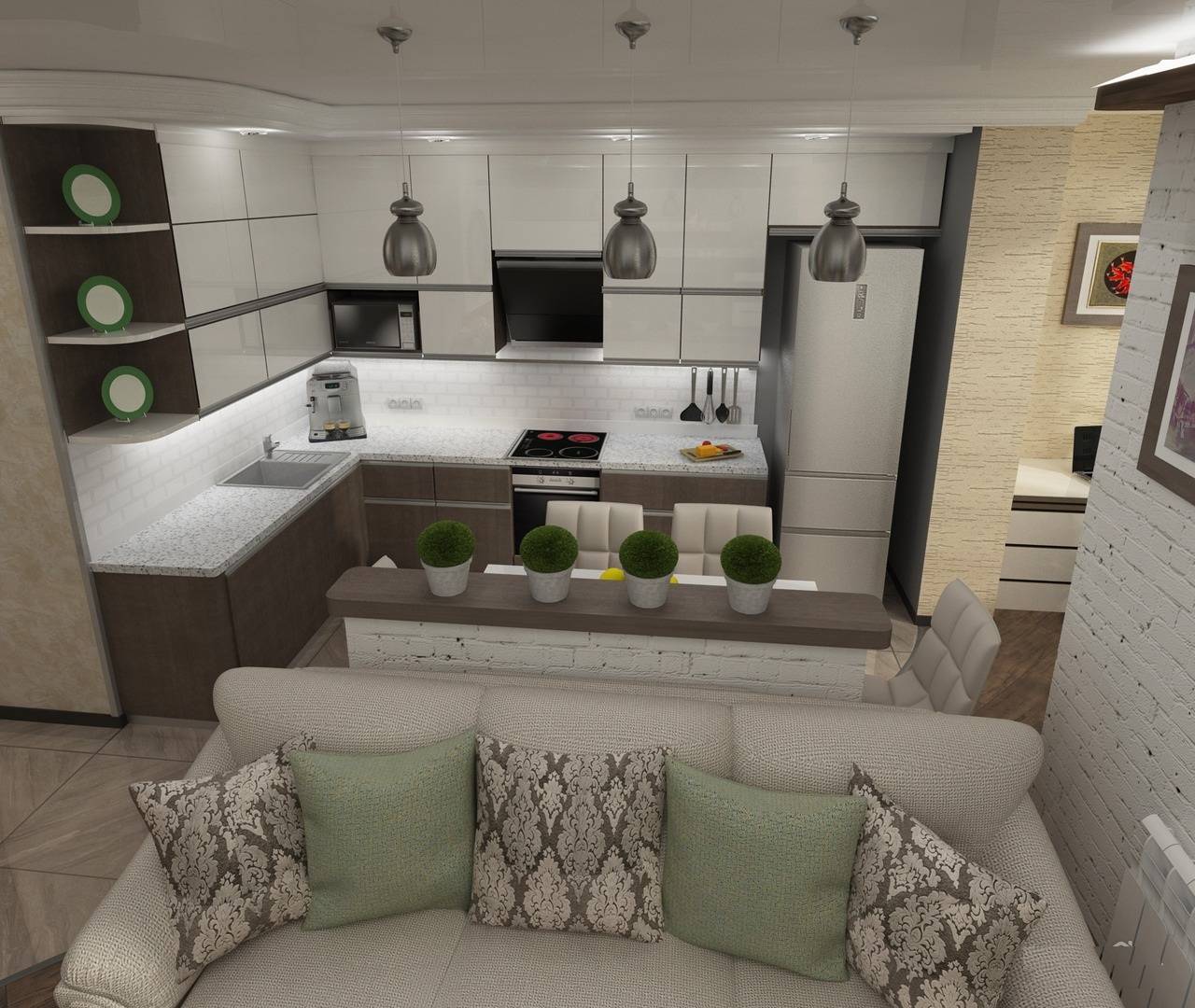 Дизайн кухни-гостиной 16 квадратов: идеи оформления интерьера большой комнаты, проект и планировка