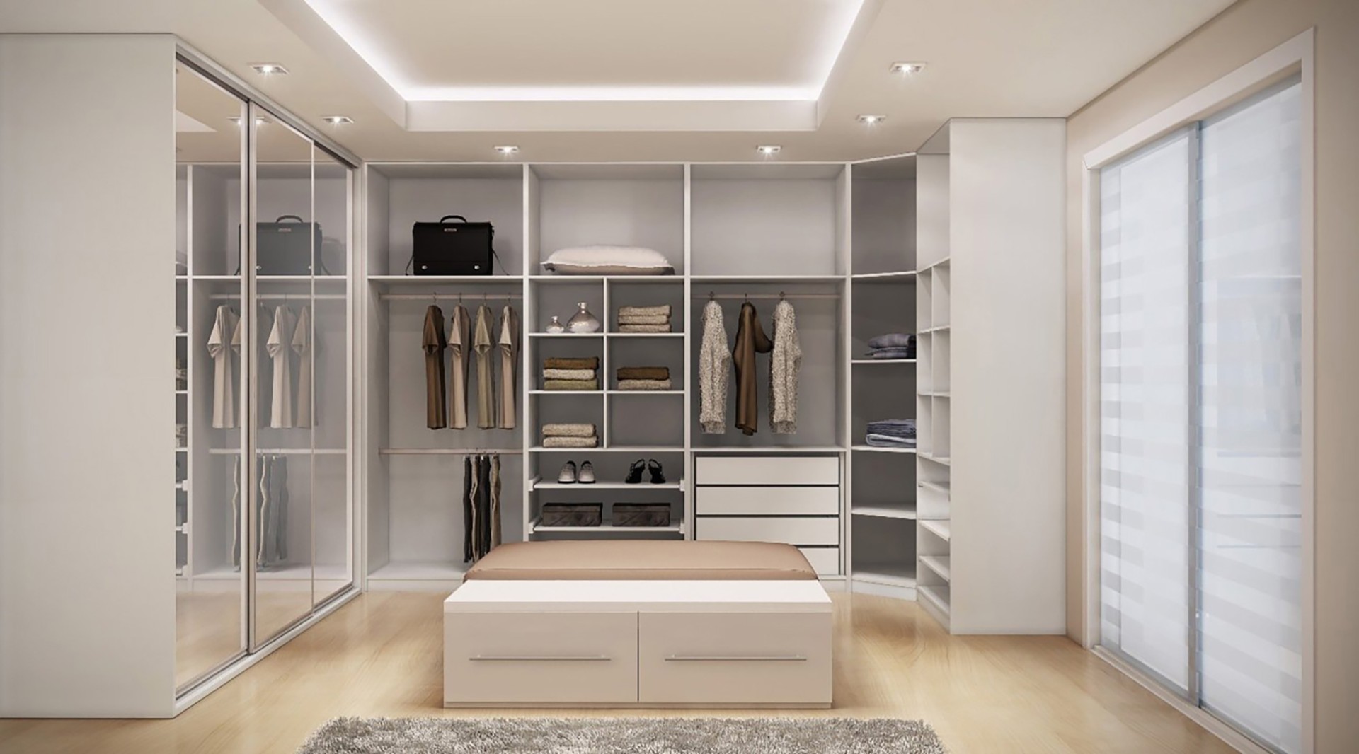 Современная стильная гардеробная в спальне: 3 основных вида