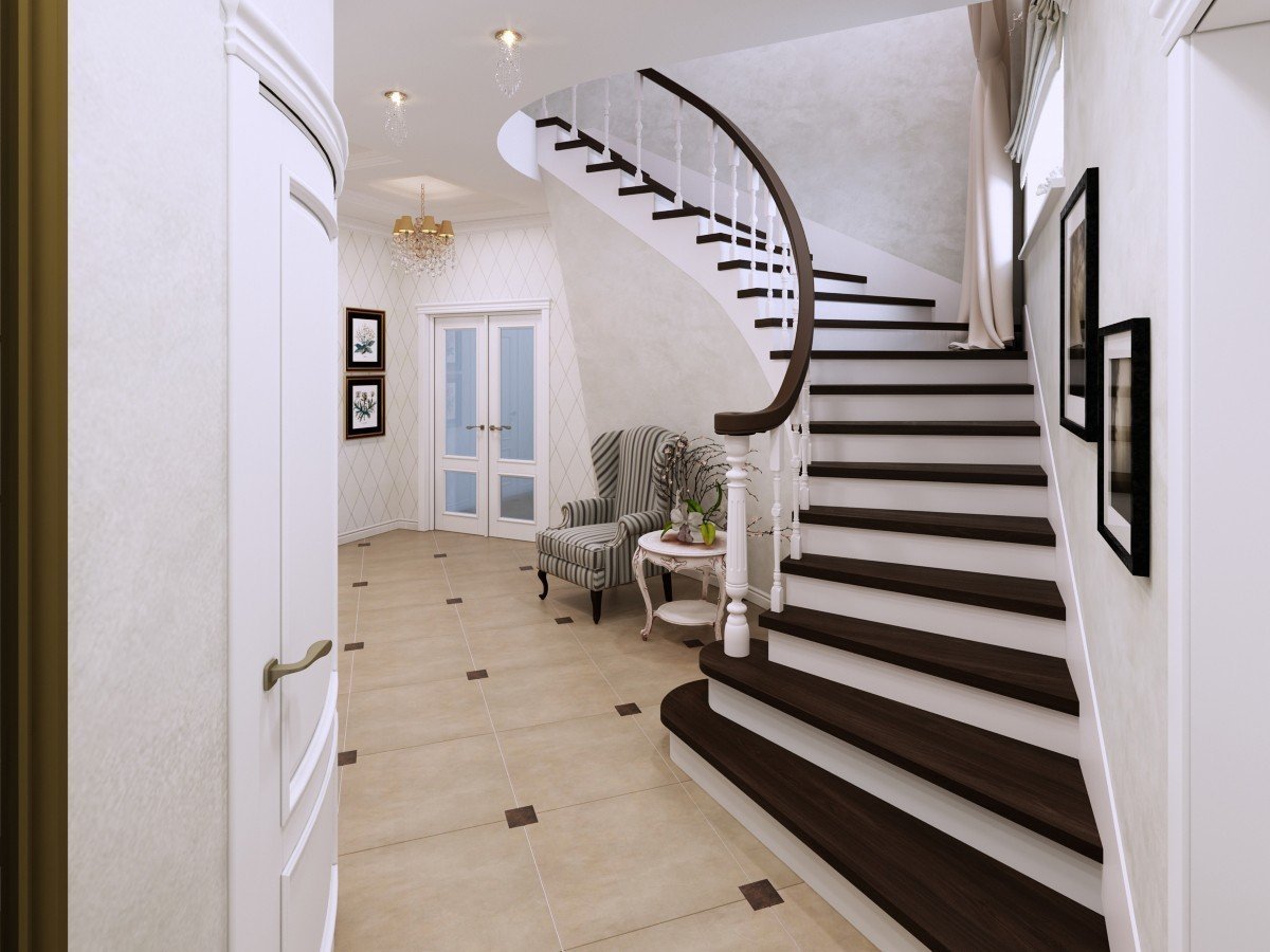 Прихожая с лестницей на второй этаж: 60 фото дизайна интерьеров в холле дома