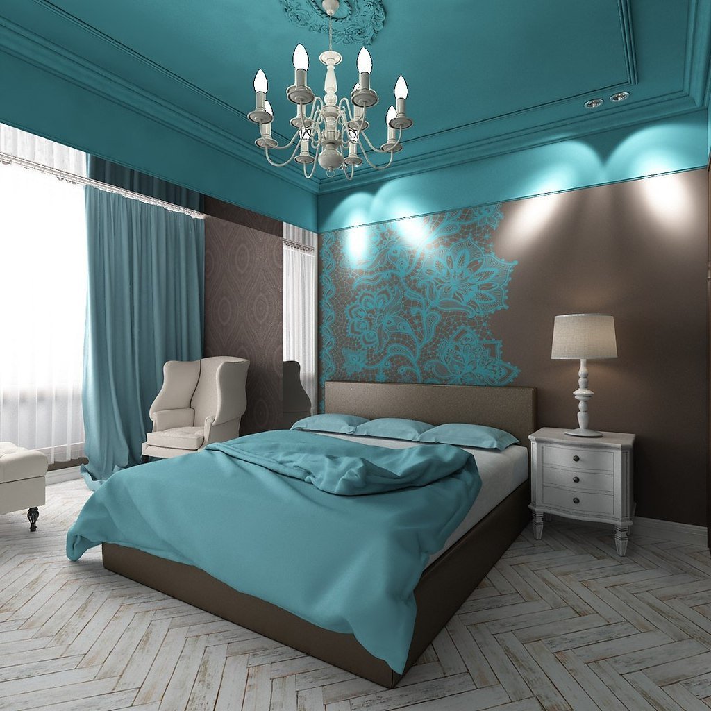Бирюзовая спальня (64 фото): дизайн интерьера в шоколадных, бирюзово-коричневых и бирюзово-зеленых тонах