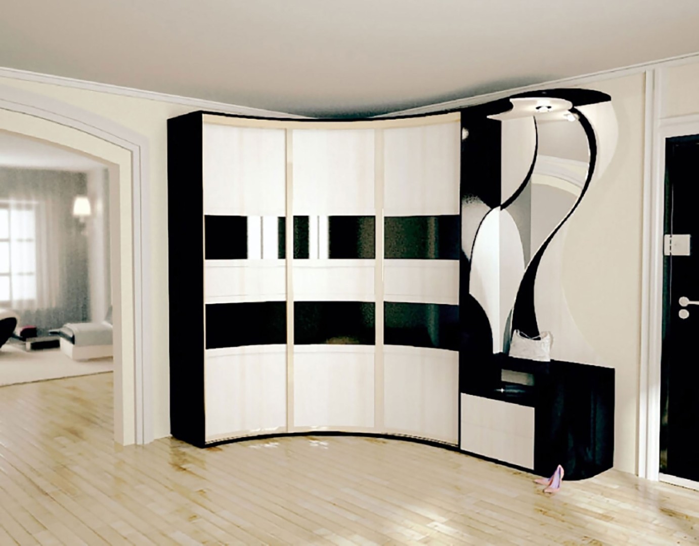 Угловой шкаф в гостиную в современном стиле