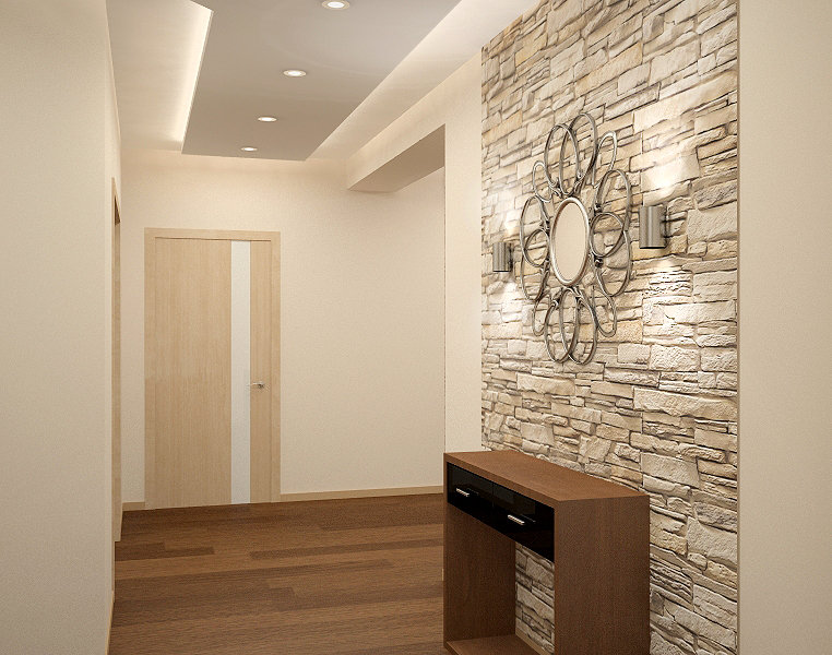 Декоративный камень в интерьере прихожей фото: отделка обоями, дизайн коридора в квартире, гибкий и дикий камень