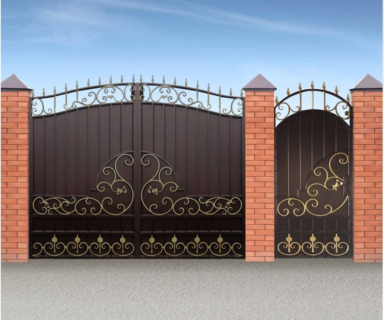 Ворота. Кованые ворота в Улан Удэ. Орнамент на ворота. Кованые ворота с калиткой для частного дома. Глухие кованые ворота.