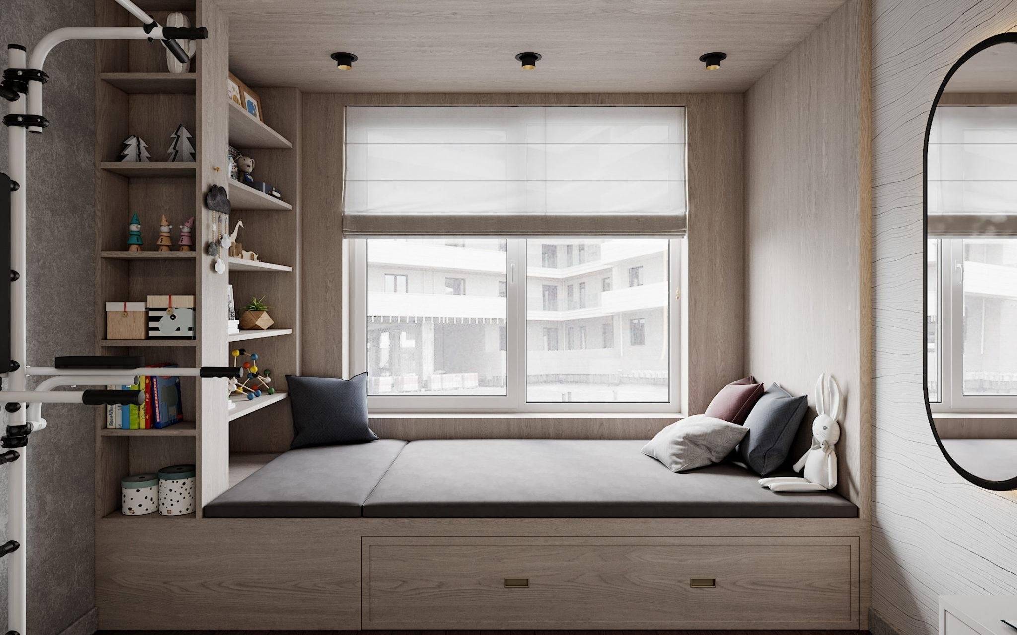 Кровать подиум у окна. Кровать-подиум в маленькой комнате. Спальня с подиумом у окна. Кровать вдоль окна. Дизайн подиум